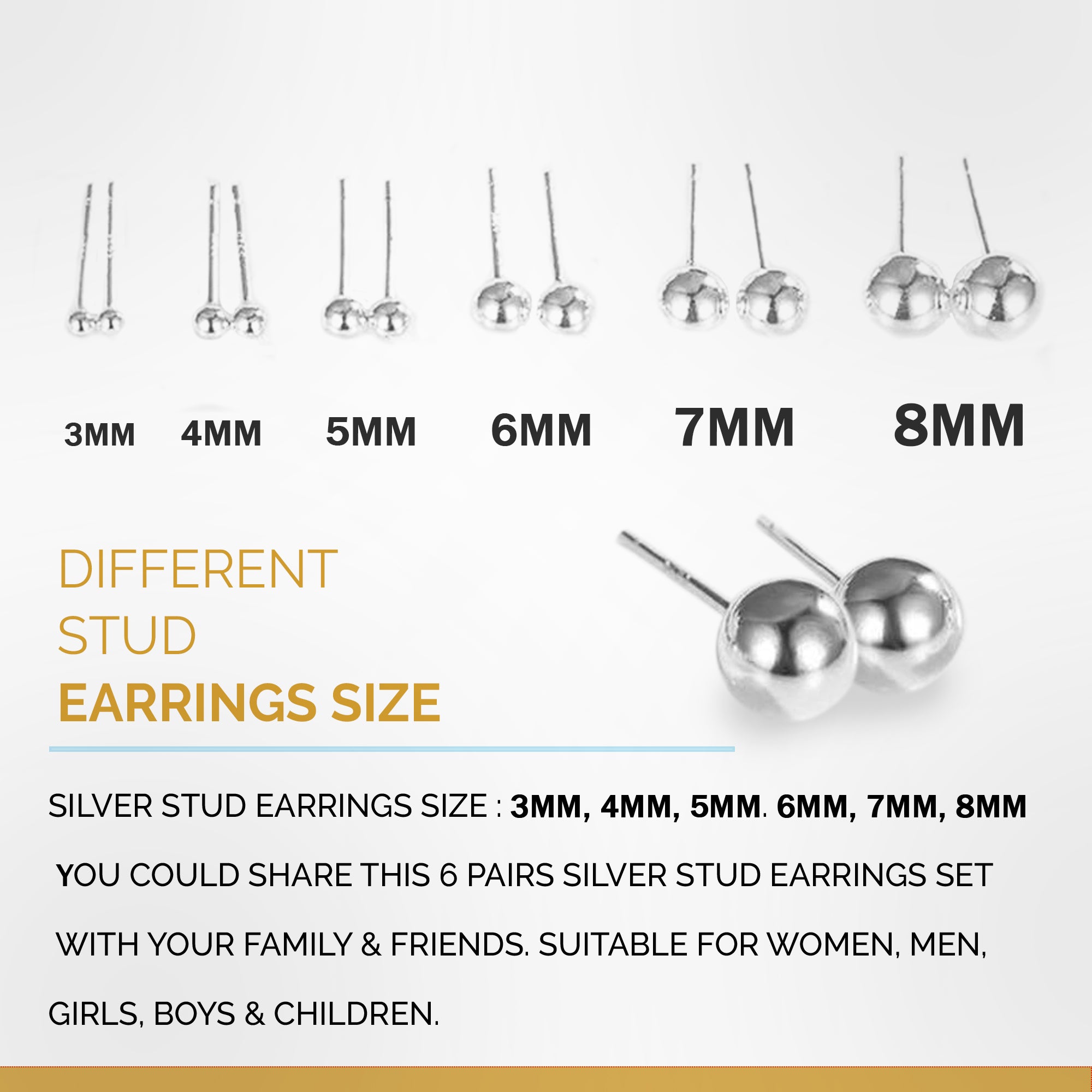 9ct Gold Ball Studs, Pair of Earrings 3mm 4mm 5mm 6mm 7mm 8 mm Round  Diameter | eBay