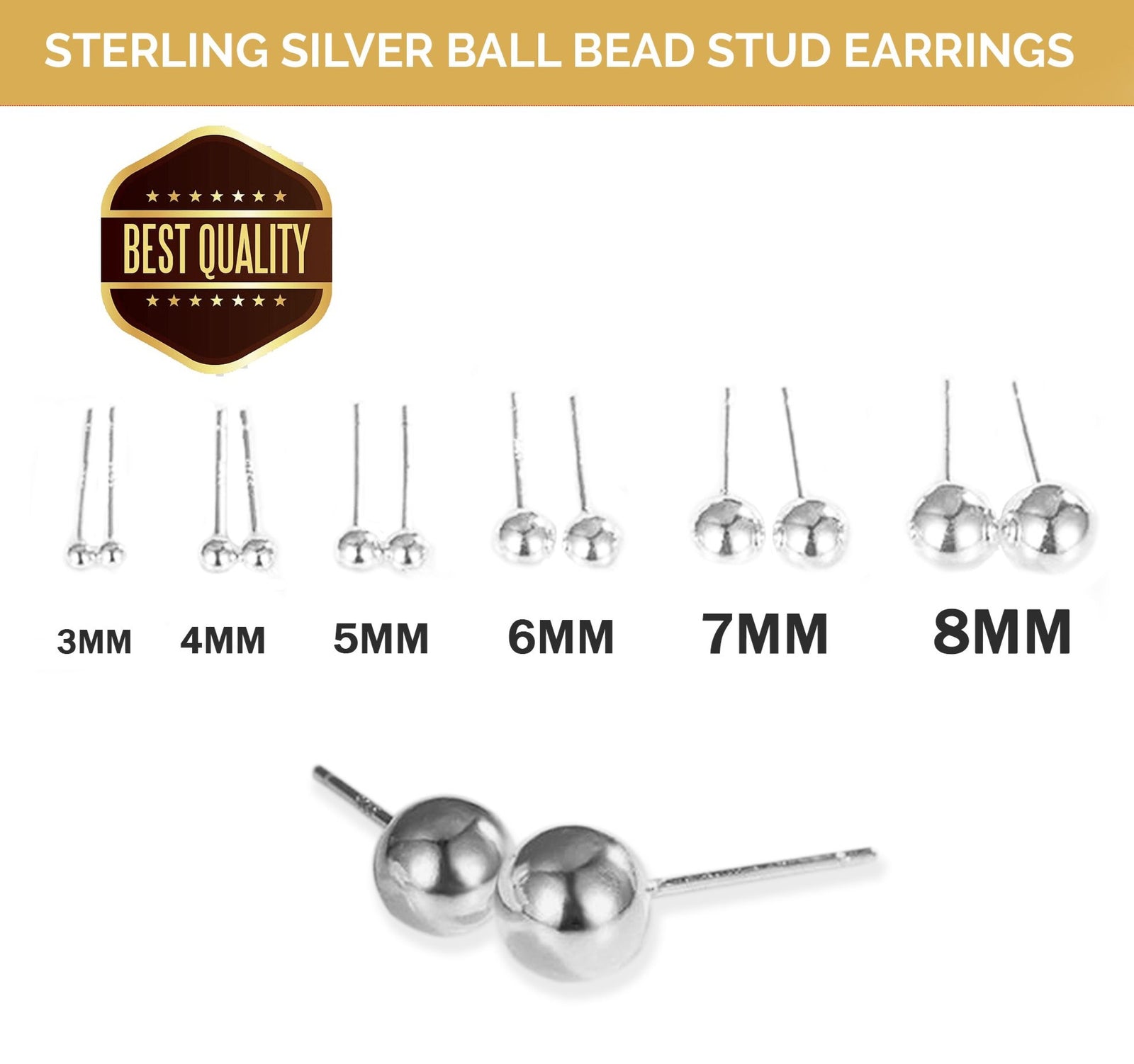 Silver 925 Sterling Ball Bead Stud Earrings