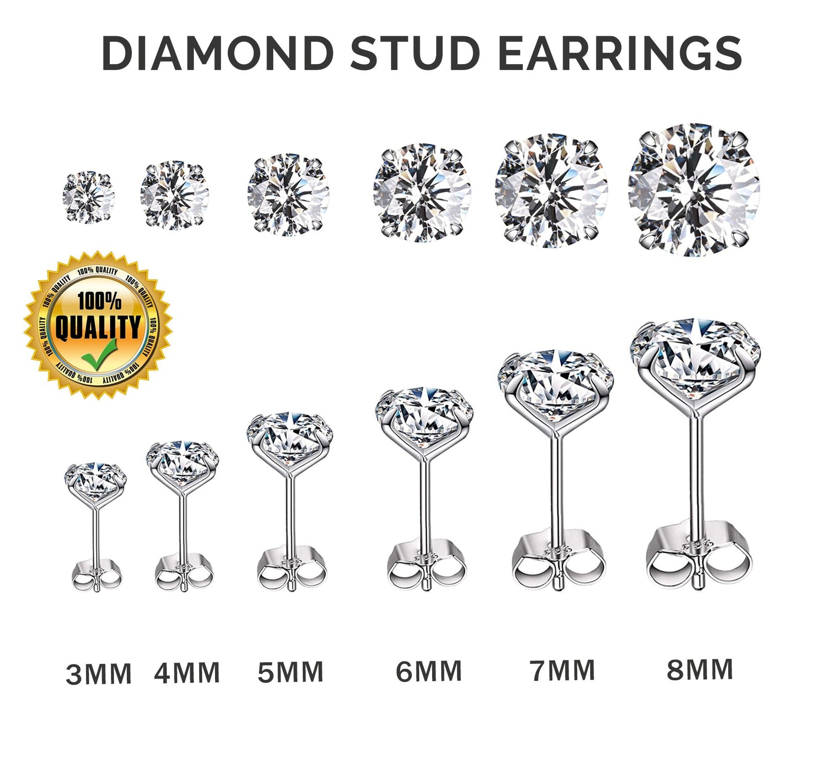 Silver 925 Sterling Diamond Zircon Stud Earring